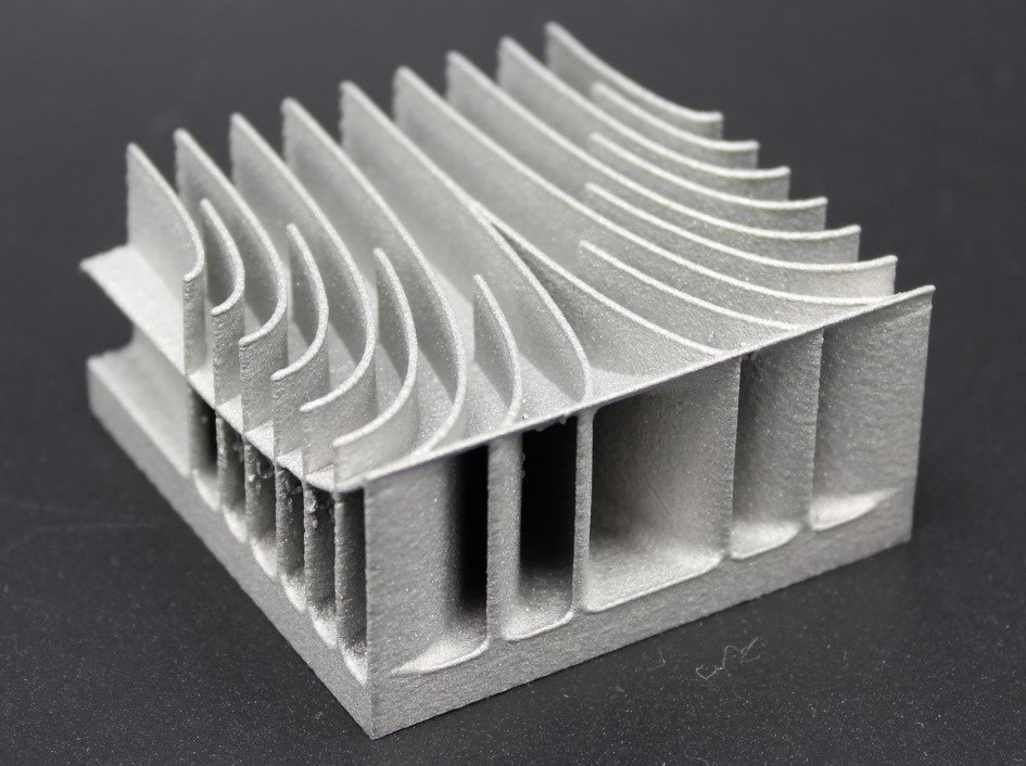 A metal 3D printed component created using powder bed fusion. Photo via 3Diligent.