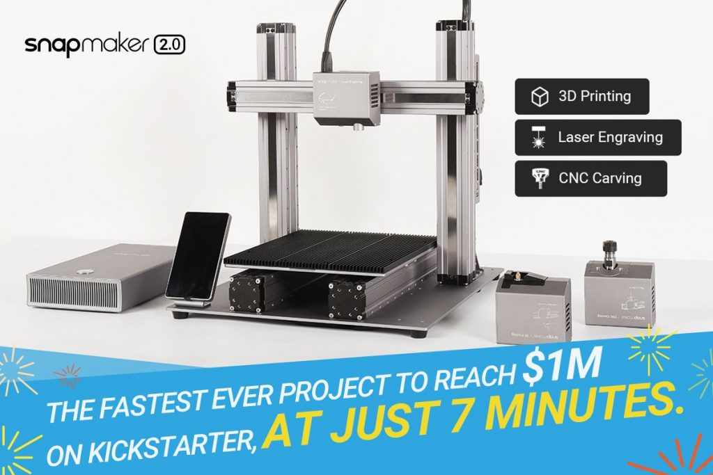 当Snapmaker提供其2.0系统时，它将成为有史以来通过Kickstarter资助的最高后卫3D打印项目。通过Snapmaker图像