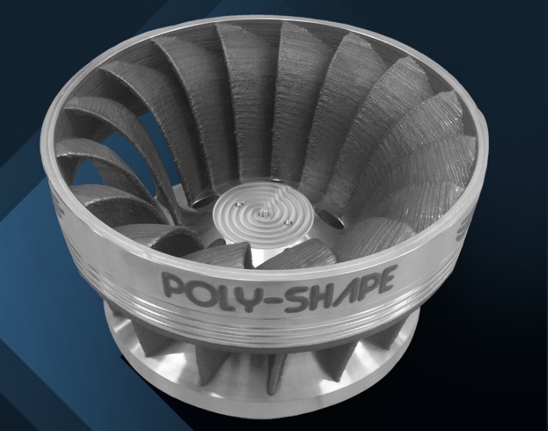 3D打印的混流式水轮机。照片通过多边形形状。