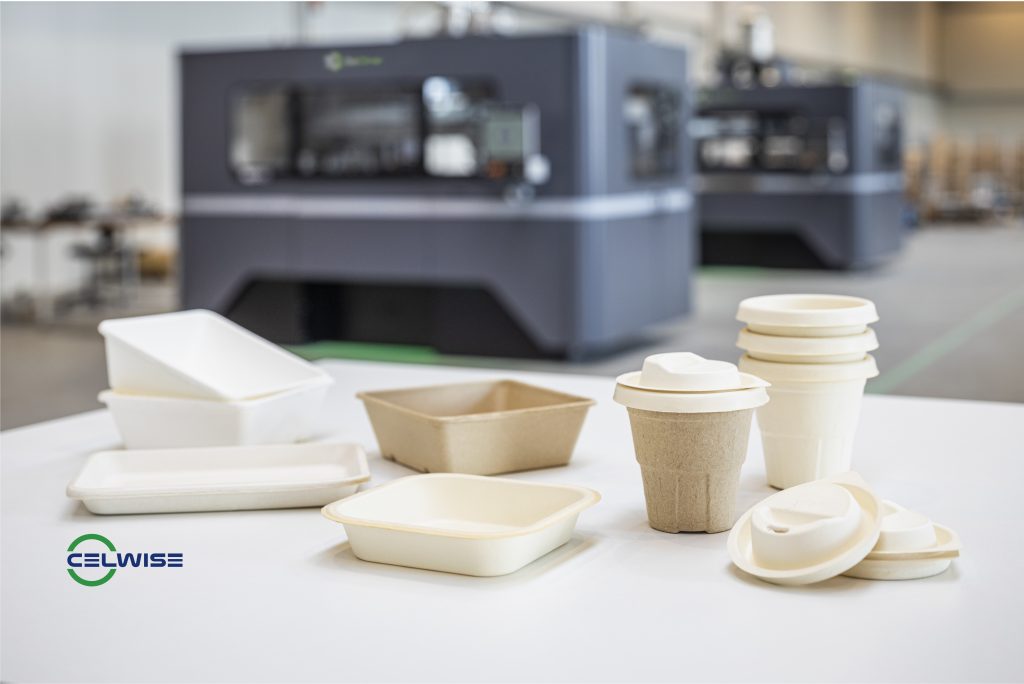 Celwise的可持续模制纤维产品，取代一次性塑料，在X1 160Pro生产金属3D打印机前。通过ExOne照片。