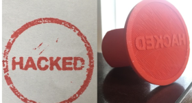 A 3D printable 'hacked' stamp developed by Thingiverse maker 'Clocktimer.'