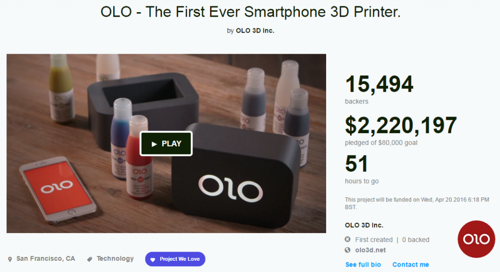 Olo-有史以来第一台智能手机3D打印机。