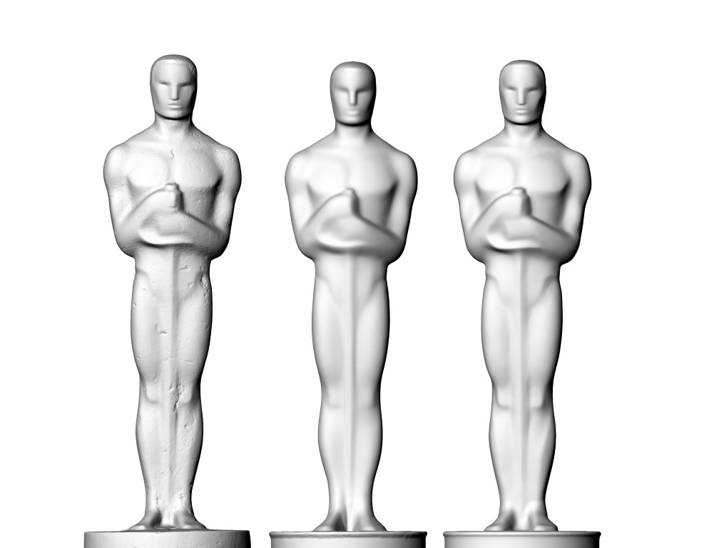 Evolution of the Oscar. The 1929 original (left), 'modern' Oscar (middle), and the combined update (right).