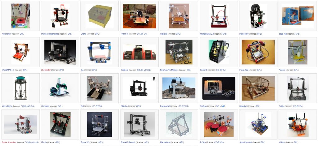 Reprap Project的许多雷电竞app下载3D打印机中的一些。通过reprap wiki图像。