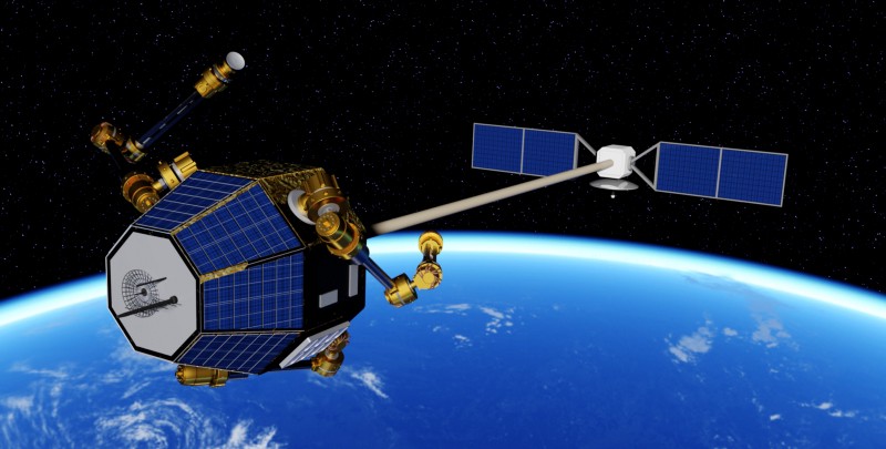 Archinaut的插图扩展了卫星上的建筑。图像通过太空制造。