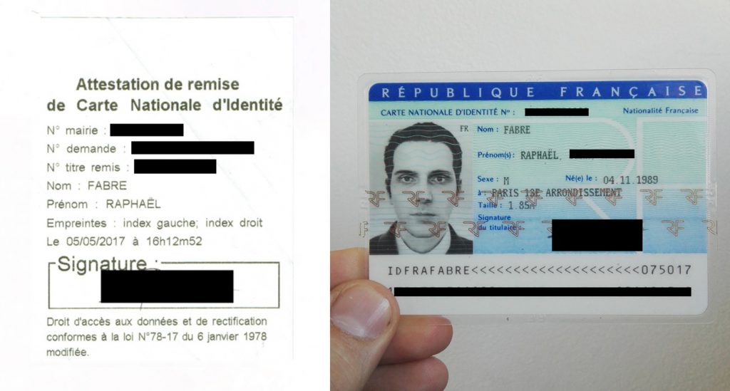 法国管理局的官方CNI（右）和INSET认证。照片由RaphaëlFabre