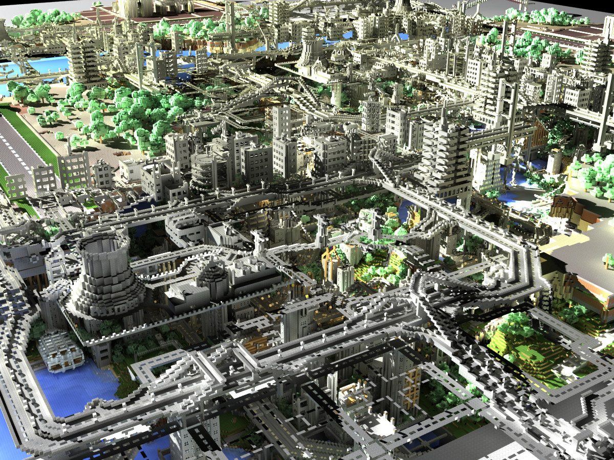 3D Minecraft City渲染。通过Minecraft画廊图像。