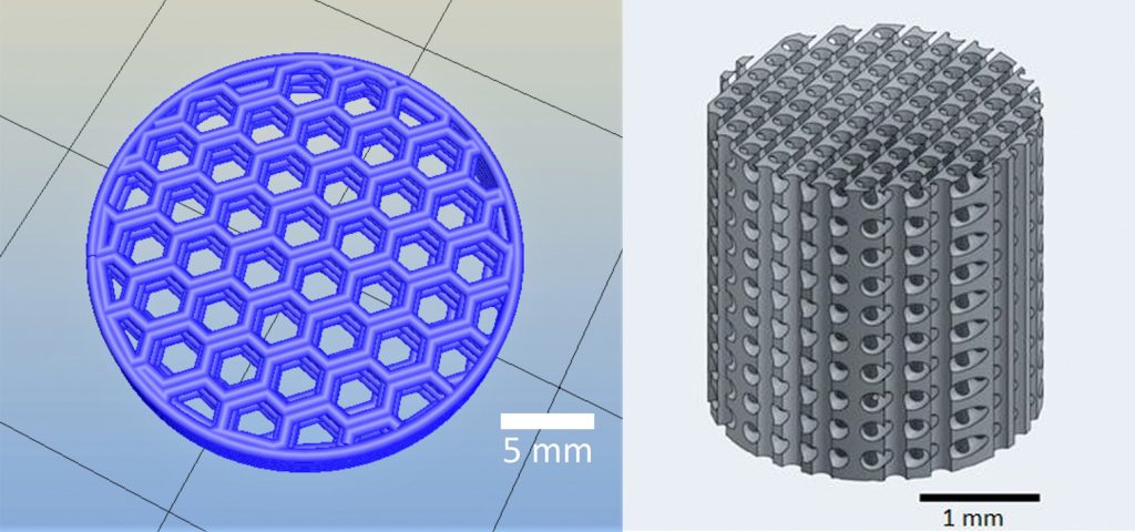 Basic and complex 3D scaffold designs. Images via Huff, Osmond and Krebs