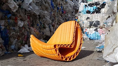 A sofa made of recycled plastic bags. Photo via Amsterdam.nl.