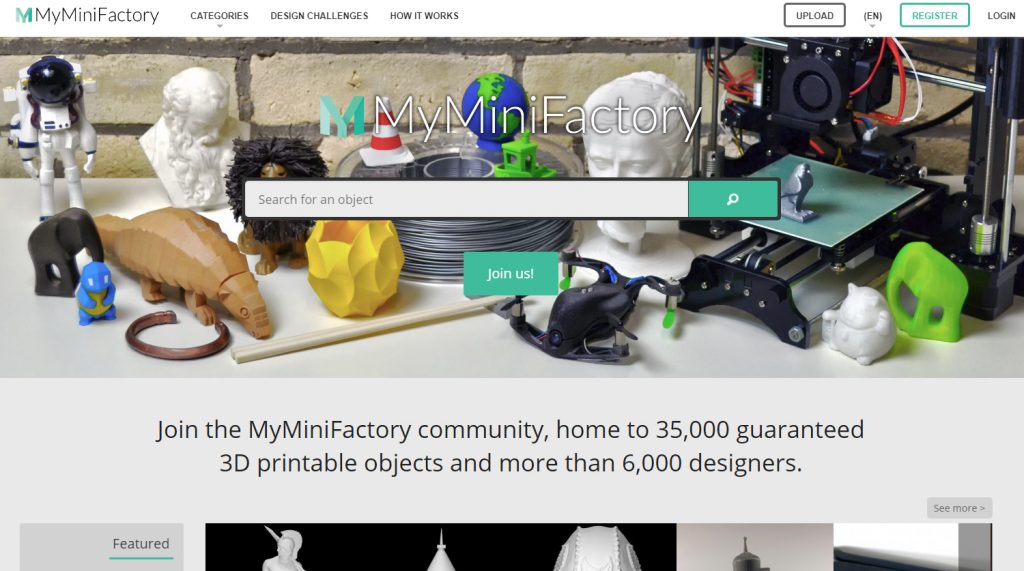 MyMiniFactorry offers around 35,000 guaranteed 3D printable models. Image via MyMiniFactory