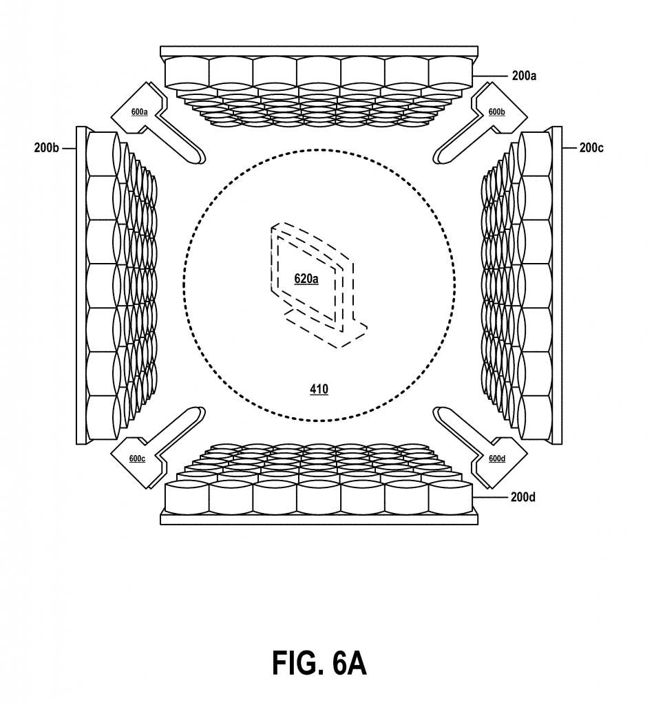 图6A来自美国专利号。US20180361680A1示出了根据本发明实施例的“示例性3D打印机，包括喷雾器喷嘴，产生声学全息图。”图片通过谷歌专利/IBM