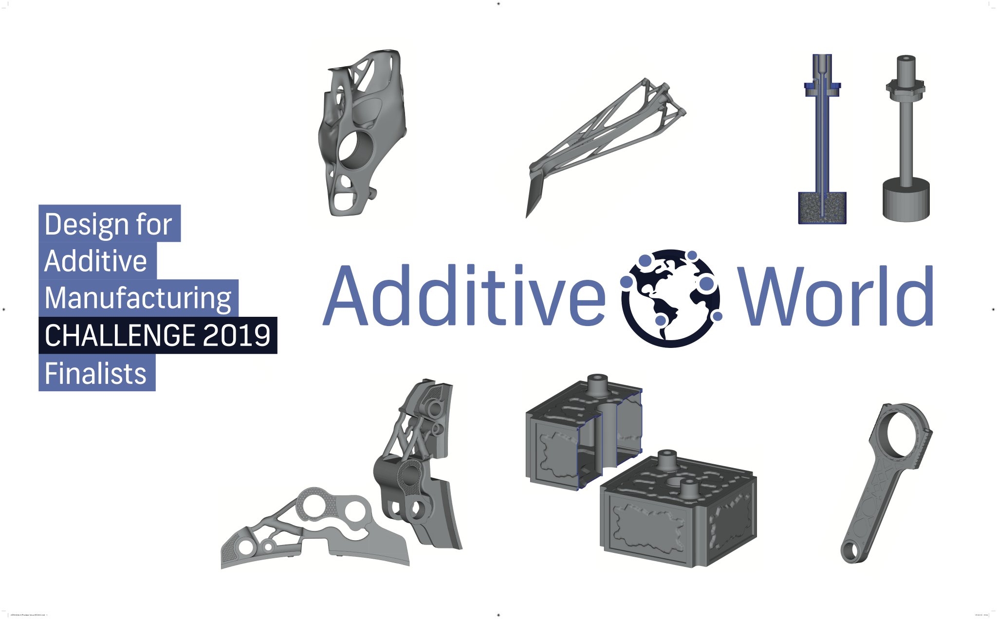 Redesigns of the finalists for the Additive World Design for Additive Manufacturing Challenge 2019. Image via Additive Industries.