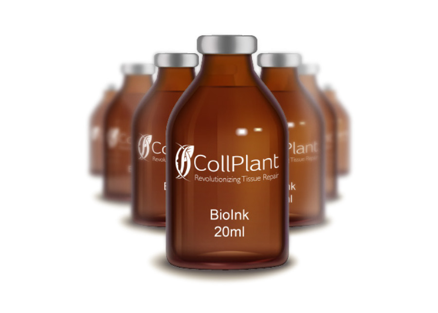 Bottles of CollPlant rhCollagen bioink. Image via CollPlant