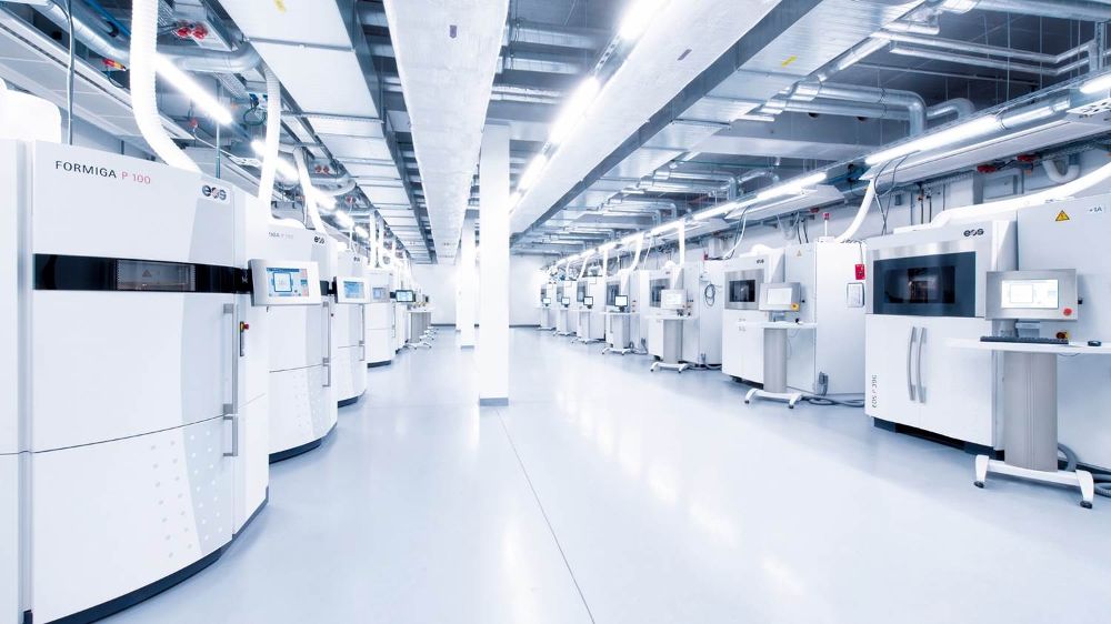 A factory of EOS machines. Photo via EOS.