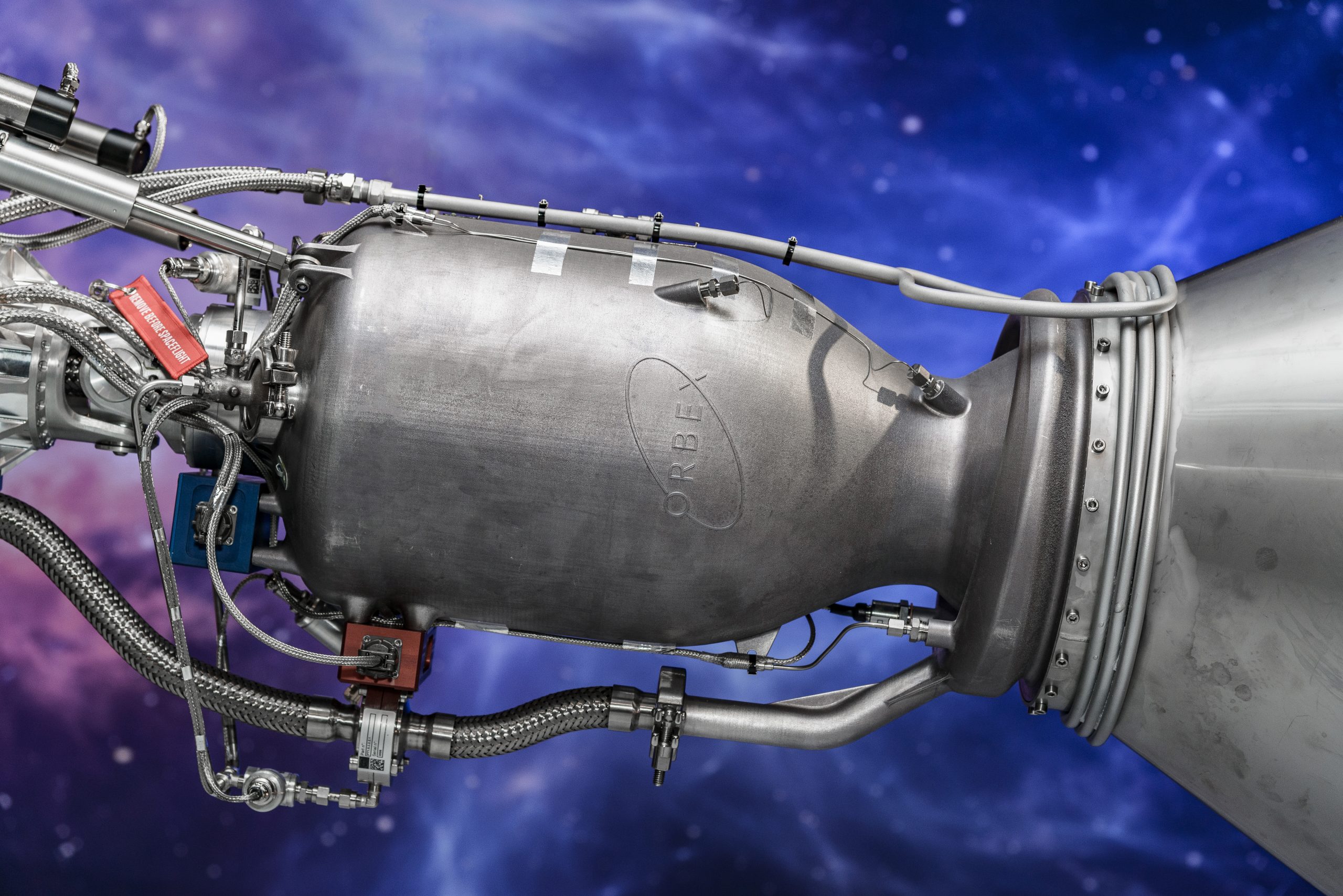 Orbex 3D printed rocket engine in Stage 2 rocket engineering prototype. Photo via Orbex.