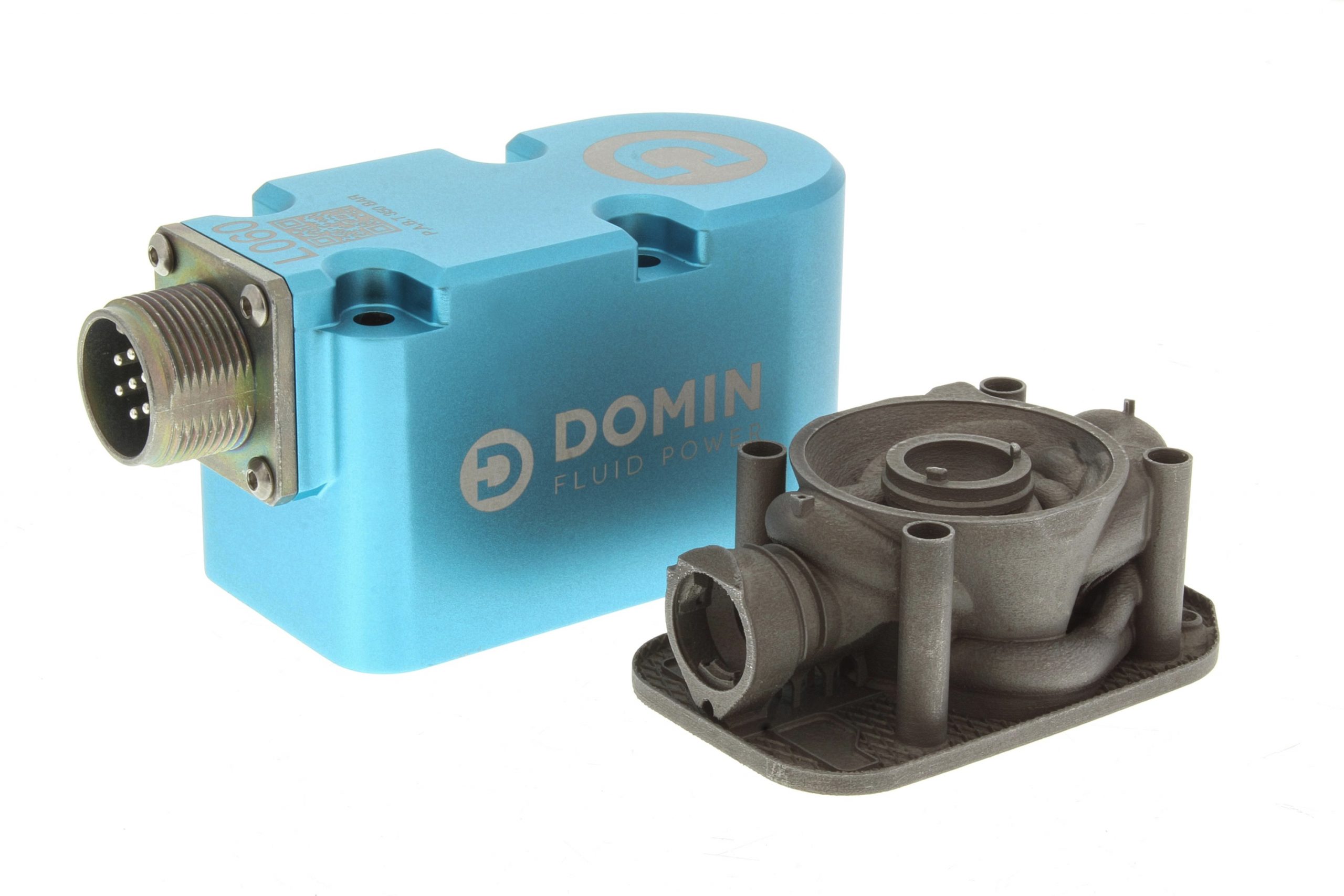 Domin's 3D printed ultra compact direct drive servo valves. Photo via Renishaw.