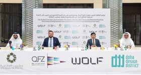 在多哈设计区举行了QFZA、WOLF Group和Msheireb Properties之间的合作仪式。通过卡塔尔自由区拍摄。