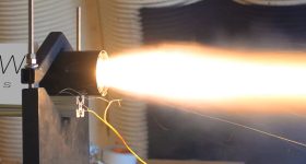 X-Bow testing one of its solid fuel rocket engines. Photo via X-Bow.