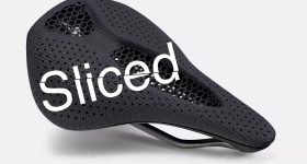 这saddle works Power Pro with Mirror saddle with the sliced logo.