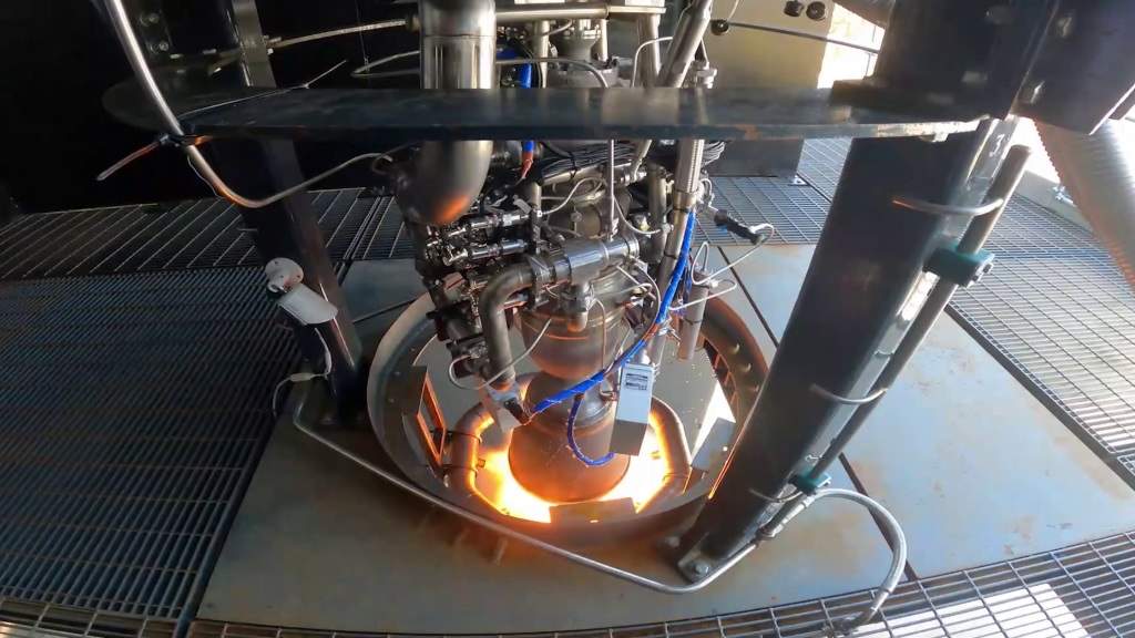 70KN测试期间的3D打印发动机。通过Skyrora的照片。