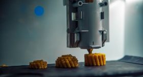 3D在食品机器上打印食物。通过天然机器的照片。