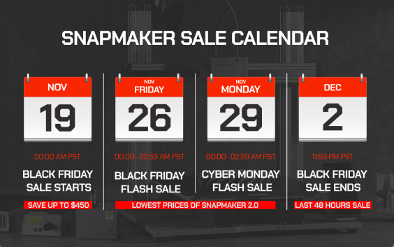 Snapmaker的黑色星期五日历。通过Snapmaker形象。